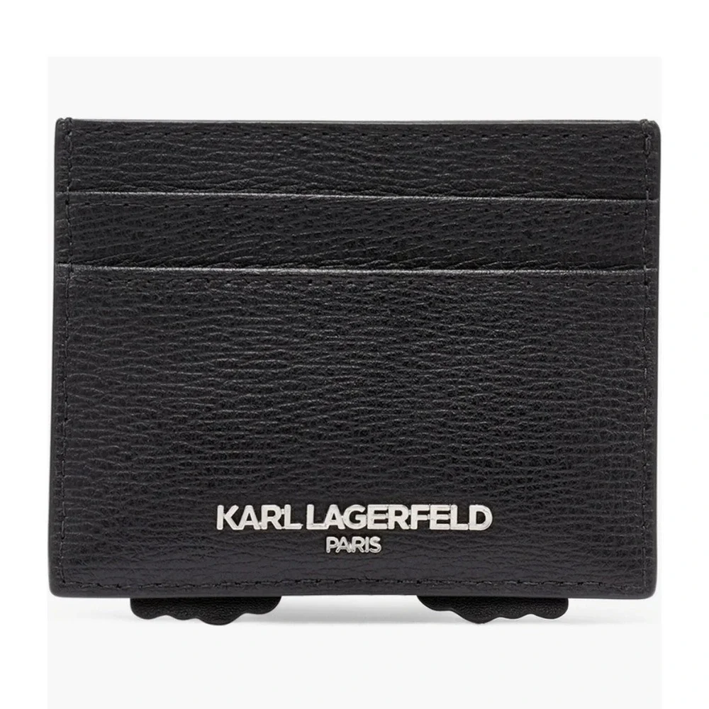 Karl Lagerfeld Paris Mens K/Ikonik Black Pebbled Leather Card Holder Wallet Slim